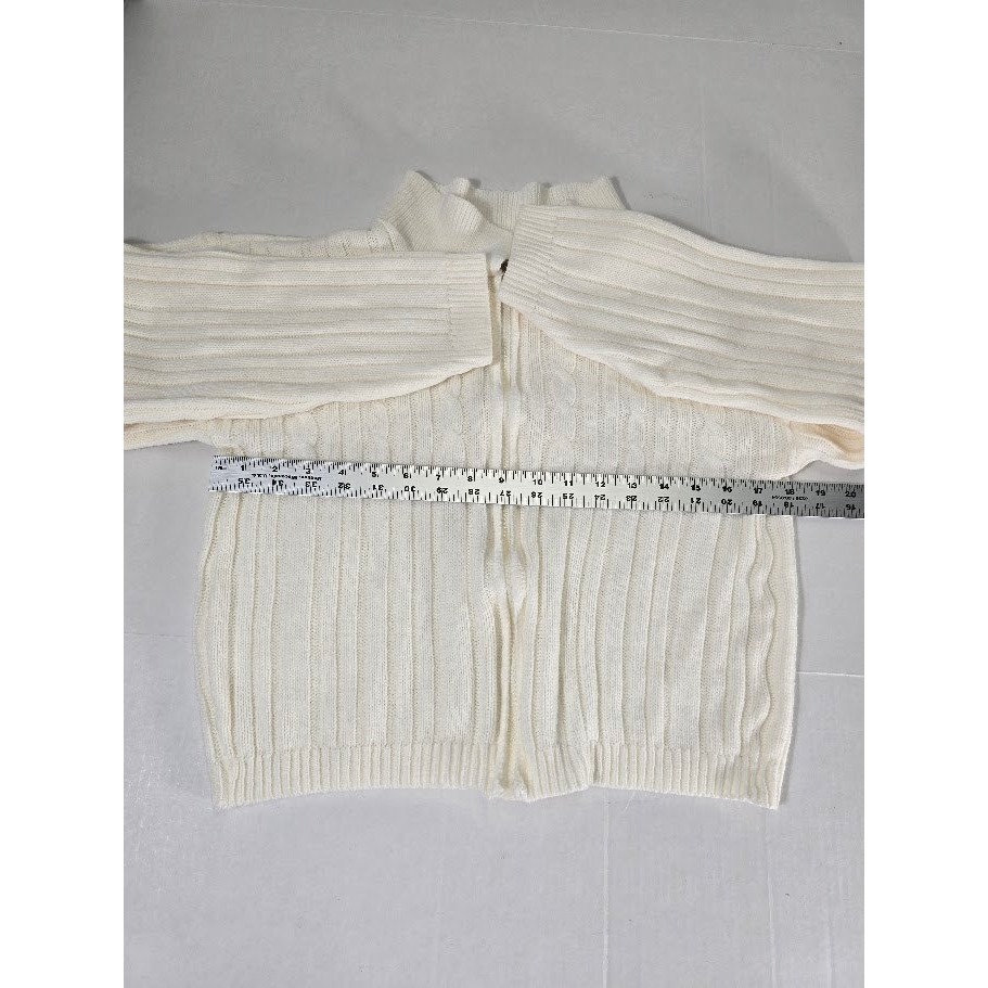 New Moves Womens Knit Zip Up Sweater L Cream Ribbed Mock Neck — image 5 of 7